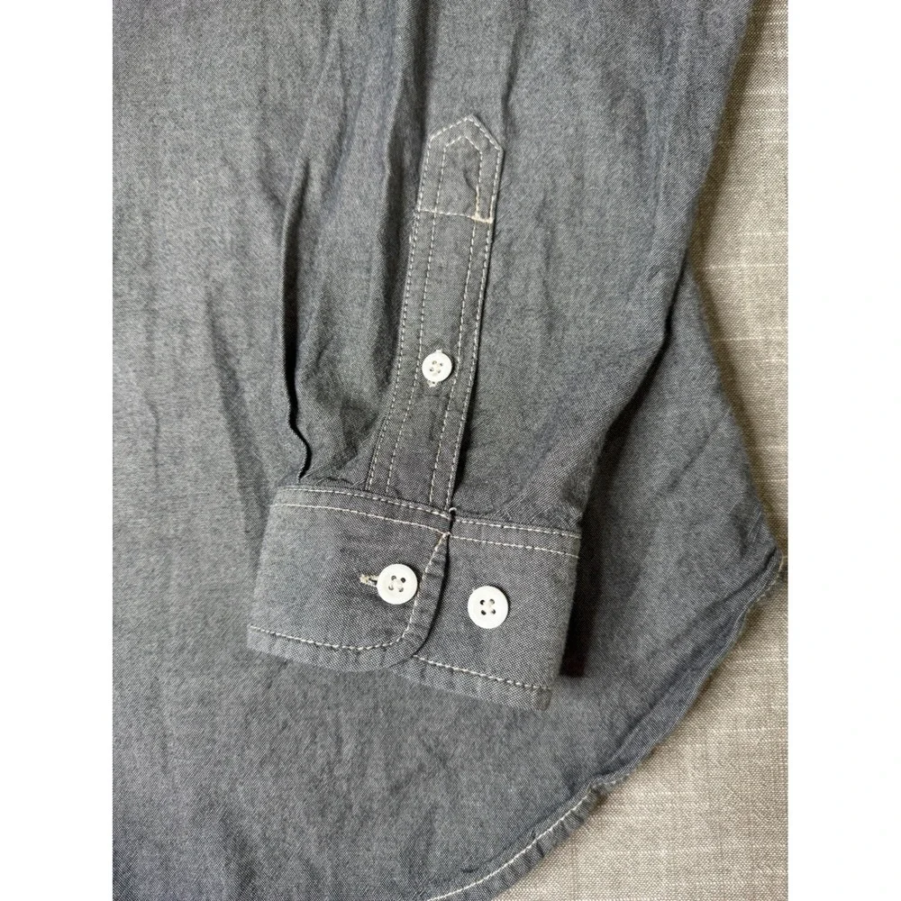 The J Peterman Company Mens L Gray Cotton Chambray Band Collar Long Sleeve Shirt - Picture 2 of 7